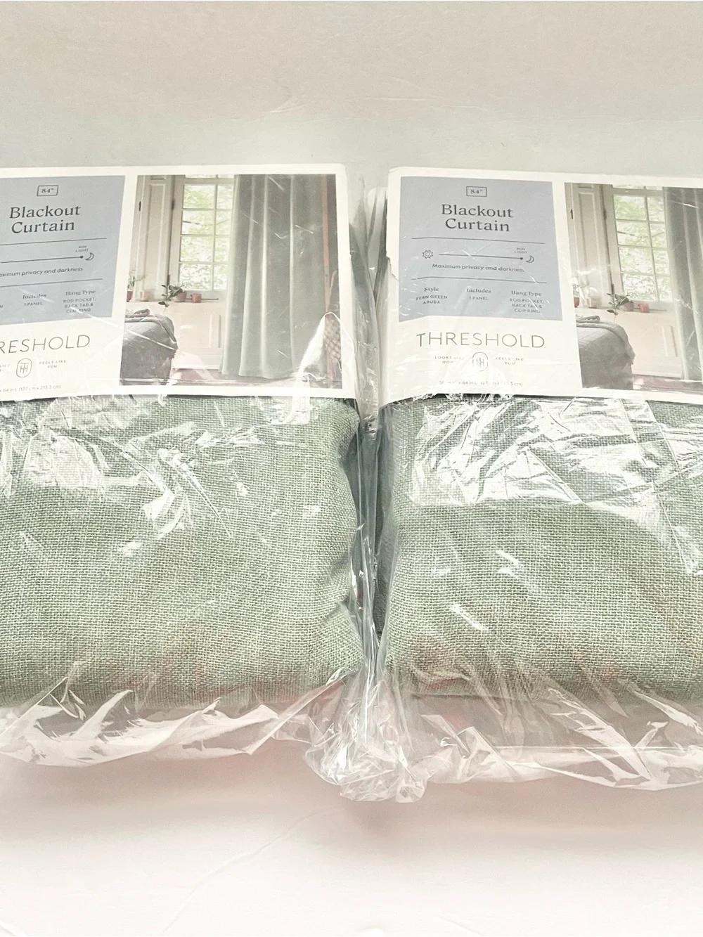 2 Threshold Moss Green Textured Blackout Curtains